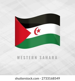 3D illustration of the waving flag of Western Sahara. National symbol of the Sahrawi Arab Democratic Republic on a textured grey background featuring traditional pan-Arab colors.
