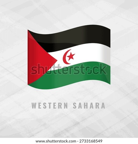 3D illustration of the waving flag of Western Sahara. National symbol of the Sahrawi Arab Democratic Republic on a textured grey background featuring traditional pan-Arab colors.