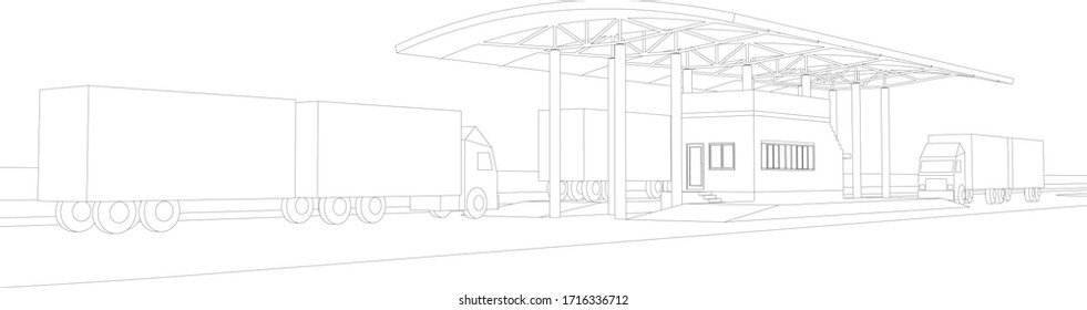 3D illustration of weight scale office in wireframe - vector perspective