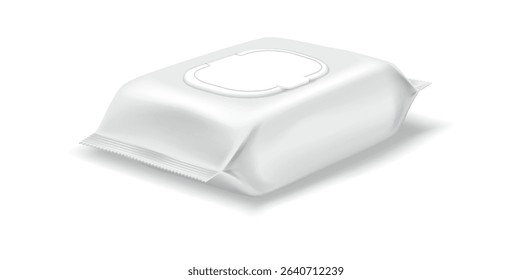 3D illustration of wet wipes packaging, white and gray tones, represents hygiene and cleanliness, suitable for personal care products. Isolated on white background.