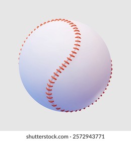 3D illustration of a white baseball with red stitches on an isolated background. Suitable for sports themes, baseball designs, games or sports projects.