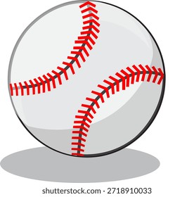 3D illustration of a white baseball with red stitching and shadow, isolated on a white background