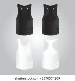 3D illustration of a white  and black men's singlet, mockup corpporate, business, suitable for all casual and sports activities