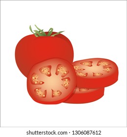 3D illustration of a whole tomato and slice.