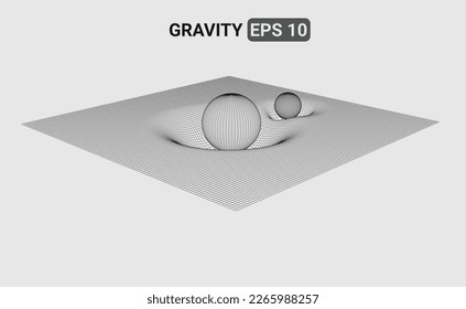 3D illustration of a wireframe mesh representing a gravity field distorting the space-time fabric