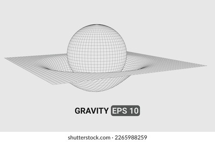 3D illustration of a wireframe mesh representing a gravity field distorting the space-time fabric