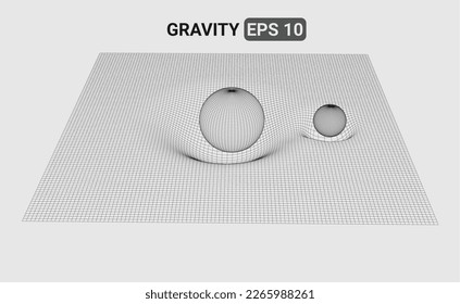 3D illustration of a wireframe mesh representing a gravity field distorting the space-time fabric