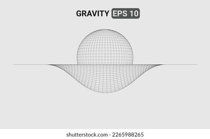 Ilustración 3D de una malla de marco alambrado que representa un campo de gravedad que distorsiona el tejido espacial-temporal