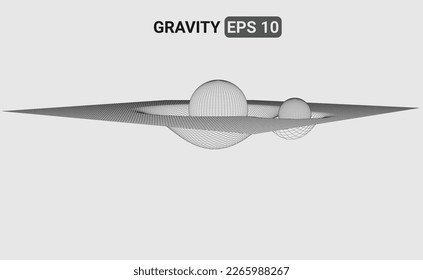 3D illustration of a wireframe mesh representing a gravity field distorting the space-time fabric