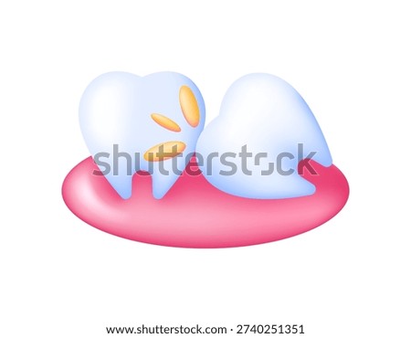 3D illustration of wisdom teeth impacting molars. Wisdom teeth do not grow properly because they are obstructed by other teeth. Teeth grow crookedly. Dental problems and conditions. Symbols, icons, signs, elements. White background
