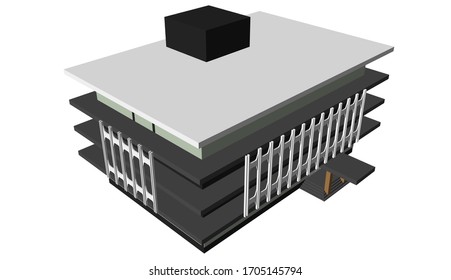 3D illustration of workplace building design project