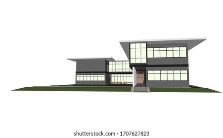 3D illustration of workplace building in front view