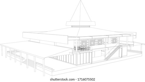Ilustración 3D de la construcción en el lugar de trabajo en el marco alambrado - perspectiva vectorial