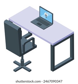 ilustración 3d de un espacio de trabajo con un portátil que muestra un icono de escudo, que simboliza la seguridad en línea