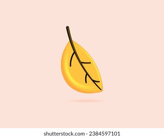 3D illustration of yellow leaf. beech leaf. fall or fallen leaf. icon or symbol. Minimalist 3D illustration design. Autumn graphic element. Vector
