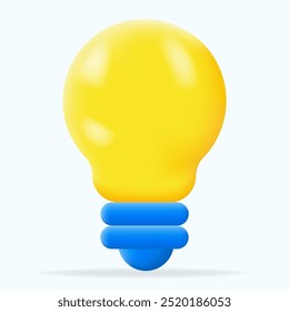 ícone de lâmpada amarela de ilustração 3d, simbolizando inovação, ideias ou criatividade. Perfeito para sessões de brainstorming, start-ups e temas de inspiração