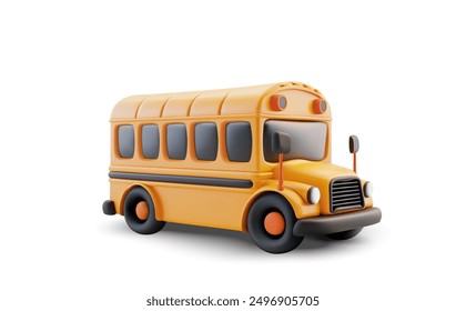 3D illustration of a yellow school bus. The image captures the classic design of a school bus with windows and a front bumper, perfect for back-to-school themes and educational content.