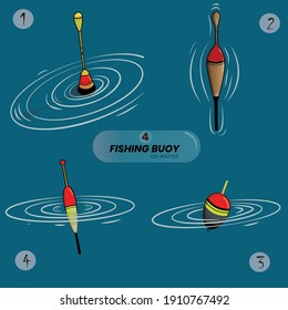 Vector de depuración Gráfica de boyas de pesca, boya sobre agua buena para productos de pesca de equipo, aparejos de pesca.