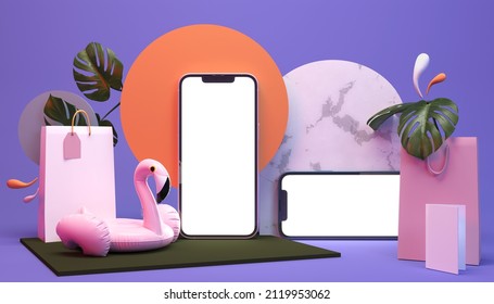 3d image with background. Telephone. Mockup  