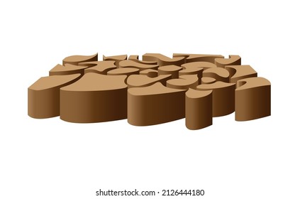 Imagen 3d de tierra seca rota. La erosión del suelo, la degradación de la tierra. Ilustración del vector aislada en fondo blanco