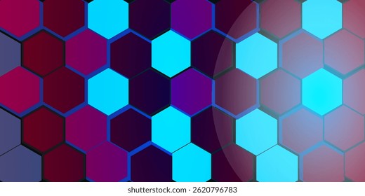 3D image of decorative panels of colorful hexagons. Background and texture