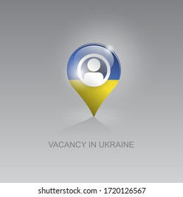Imagen 3d de un símbolo geo-ubicación en un fondo gris. Búsqueda de empleo y vacantes en UCRANIA. Diseño para banners, afiches, sitios web, publicidad.