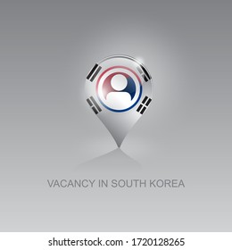 3D-Bild eines Geo-Ortszeichens auf grauem Hintergrund. Jobsuche und freie Stellen in SÜDKOREA. Design für Banner, Plakate, Webseiten, Werbung. 