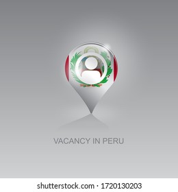 Imagen 3d de un símbolo geo-ubicación en un fondo gris. Búsqueda de empleo y vacantes en PERU. Diseño para banners, afiches, sitios web, publicidad.