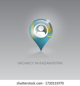 3d image of a geo location symbol on a gray background. Job search and vacancies in KAZAKHSTAN. Design for banners, posters, web sites, advertising.
