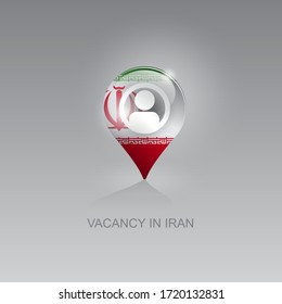 3D-Bild eines Geo-Ortszeichens auf grauem Hintergrund. Jobsuche und freie Stellen im IRAN. Design für Banner, Plakate, Webseiten, Werbung. 