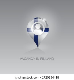 3d image of a geo location symbol on a gray background. Job search and vacancies in FINLAND. Design for banners, posters, web sites, advertising. 