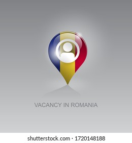 3d image of a geo location symbol on a gray background. Job search and vacancies in ROMANIA. Design for banners, posters, web sites, advertising.