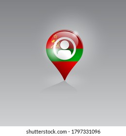 Imagen 3d de un símbolo geo de ubicación en un fondo gris. Búsqueda de empleo y vacantes en la REPÚBLICA MOLDAVIA PRIDNESTROVIANA. Diseño para banners, afiches, sitios web, publicidad.