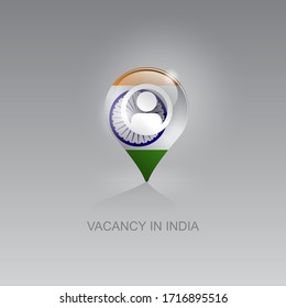 3d image of a geolocation symbol on a gray background. Job search and vacancies in India. Design for banners, posters, web sites, advertising. Vector illustration, isolated object.