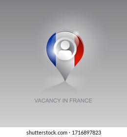 3d image of a geolocation symbol on a gray background. Job search and vacancies in France. Design for banners, posters, web sites, advertising. Vector illustration, isolated object.