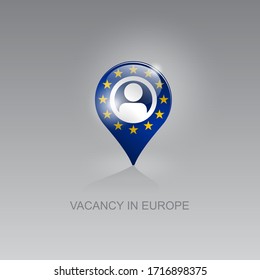 3d image of a geolocation symbol on a gray background. Job search and vacancies in Europe. Design for banners, posters, web sites, advertising. Vector illustration, isolated object.