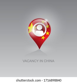 3d image of a geolocation symbol on a gray background. Job search and vacancies in China. Design for banners, posters, web sites, advertising. Vector illustration, isolated object.
