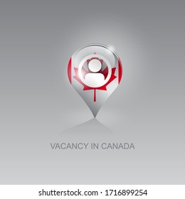 3d image of a geolocation symbol on a gray background. Job search and vacancies in Canada. Vector illustration, isolated object.