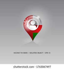 3d image of a geolocation symbol on a gray background. Job search and vacancies in OMAN. Design for banners, posters, web sites, advertising. Vector illustration.