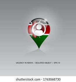 Imagen 3d de un símbolo de geolocalización sobre un fondo gris. Búsqueda de empleo y vacantes en KENYA. Diseño para banners, afiches, sitios web, publicidad. Ilustración vectorial. 