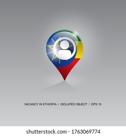 Imagen 3d de un símbolo de geolocalización sobre un fondo gris. Búsqueda de empleo y vacantes en ETIOPÍA. Diseño para banners, afiches, sitios web, publicidad. Ilustración vectorial.