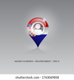 3d image of a geolocation symbol on a gray background. Job search and vacancies in CROATIA. Design for banners, posters, web sites, advertising. Vector illustration.