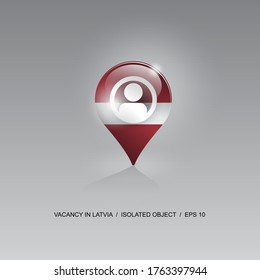3d image of a geolocation symbol on a gray background. Job search and vacancies in LATVIA. Design for banners, posters, web sites, advertising. Vector illustration.