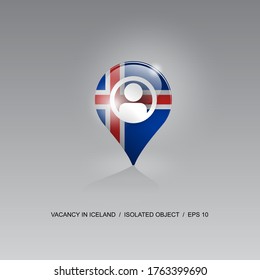 3d image of a geolocation symbol on a gray background. Job search and vacancies in ICELAND. Design for banners, posters, web sites, advertising. Vector illustration.