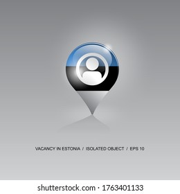 3D-Bild eines Geolokationssymbols auf grauem Hintergrund. Jobsuche und freie Stellen in ESTLAND. Design für Banner, Plakate, Webseiten, Werbung. Vektorgrafik.