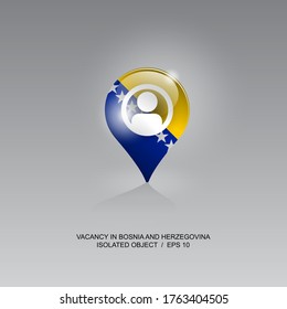 Imagen 3d de un símbolo de geolocalización sobre un fondo gris. Búsqueda de empleo y vacantes en BOSNIA y HERZEGOVINA. Diseño para banners, afiches, sitios web, publicidad. Ilustración vectorial.