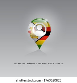 Imagen 3d de un símbolo de geolocalización sobre un fondo gris. Búsqueda de empleo y vacantes en ZIMBABWE. Diseño para banners, afiches, sitios web, publicidad. Ilustración vectorial.