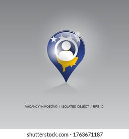 3d image of a geolocation symbol on a gray background. Job search and vacancies in REPUBLIC OF KOSOVO. Design for banners, posters, web sites, advertising. Vector illustration.