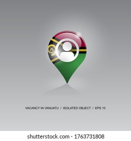 Imagen 3d de un símbolo de geolocalización sobre un fondo gris. Búsqueda de empleo y vacantes en VANUATU. Diseño para banners, afiches, sitios web, publicidad. Ilustración vectorial.
