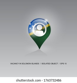 Imagen 3d de un símbolo de geolocalización sobre un fondo gris. Búsqueda de empleo y vacantes en las ISLAS SOLOMON. Diseño para banners, afiches, sitios web, publicidad. Ilustración vectorial.